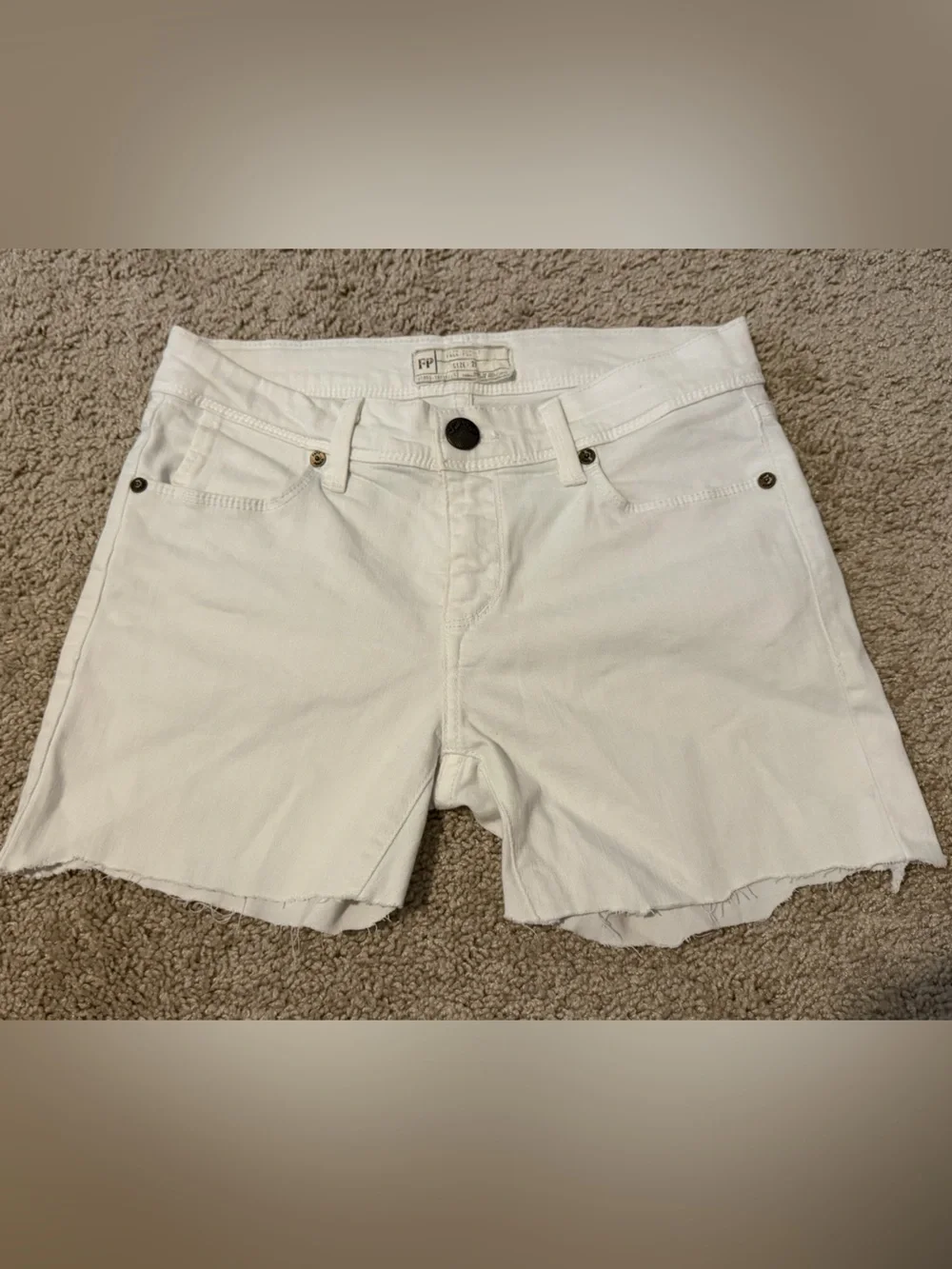 Free People White Raw-Hem Denim Shorts
